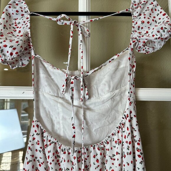 FASHION NOVA Strawberry Print Puff Sleeve Sundress Mini Dress Size Small - Picture 7 of 9